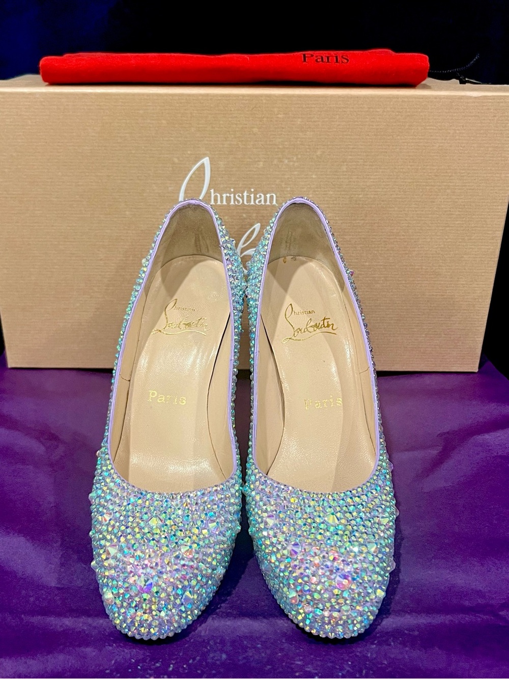 Christian Louboutin Swarovski Crystal Strass Heels Lilac Light Purple Size 36